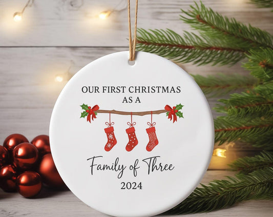Personalized Family of Three Christmas Ornament, First Christmas Keepsake